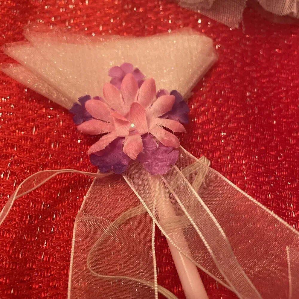 Build a Bear Pink White Flower Girl Dress Wand Shoes